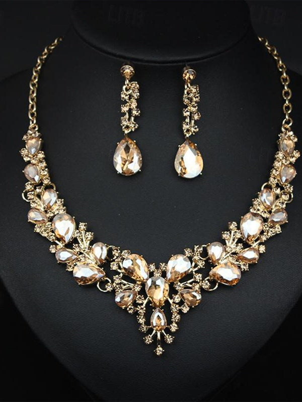 1 set Jewelry 3pcs Glass Alloy Necklace Earrings Women's Elegant Vintage Jewelry Set For Wedding Party
