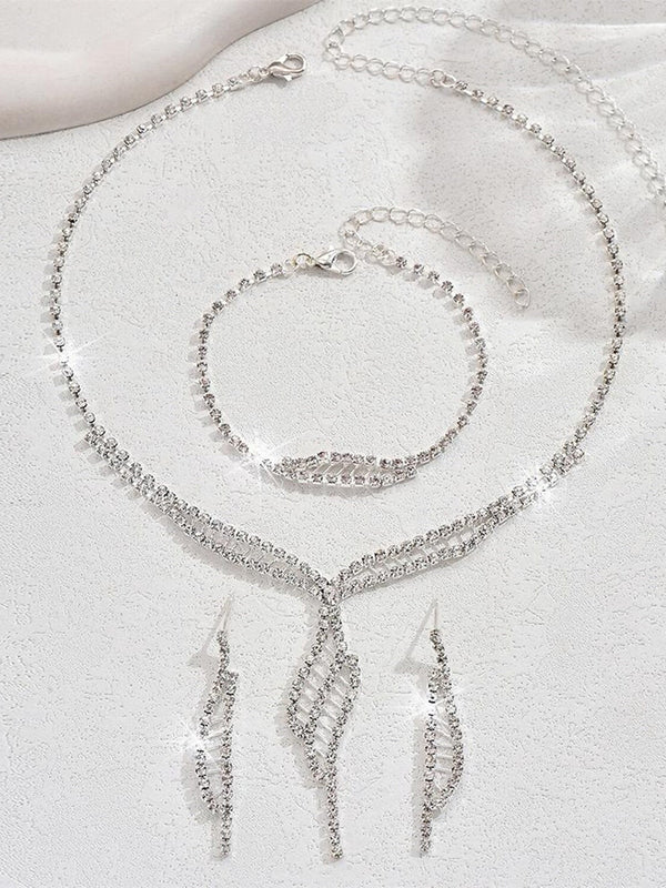 1 set Jewelry Set 4pcs Rhinestone Alloy Earrings Necklace Bracelets Women's Elegant Vintage Fashion Jewelry Set For Wedding Party