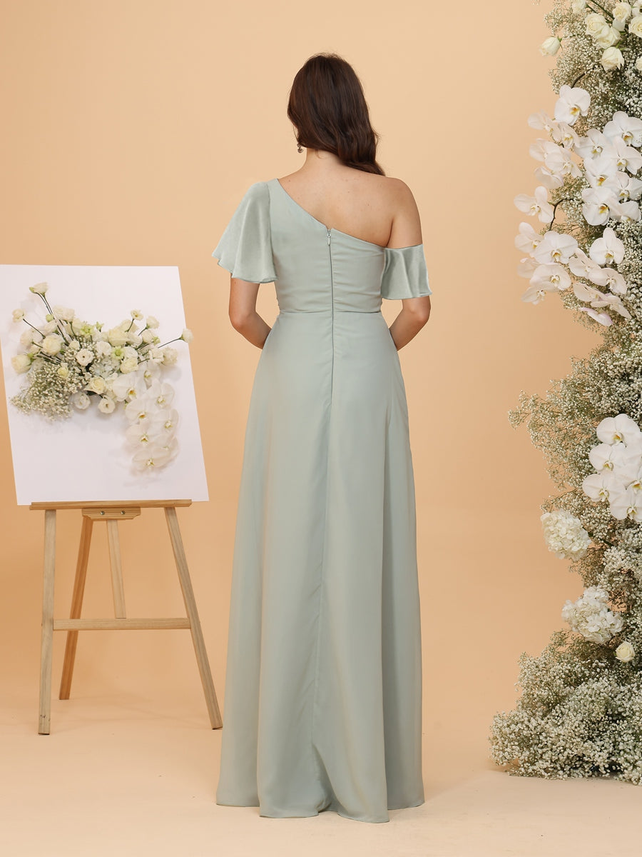 A-Line/Princess One-Shoulder Split Side Chiffon Bridesmaid Dresses with Ruffles