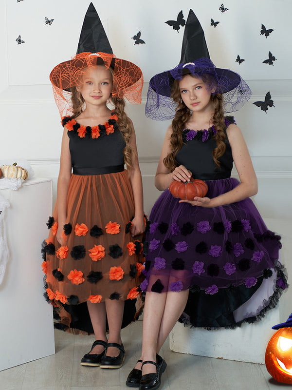 Girl's Halloween Dresses Scoop Neck Sleeveless Special Occasion Halloween Party Halloween Costume Sweet With 3D Flowers