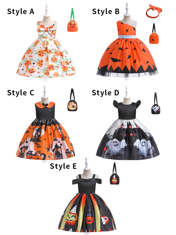 Girl's Halloween Dresses Graphic Sleeveless Special Occasion Halloween Party Halloween Costume Sweet Polyester&Viscose Orange