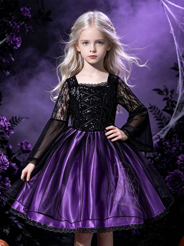Girl's Halloween Dresses Lace Square Neck Long Sleeves Special Occasion Halloween Party Halloween Costume
