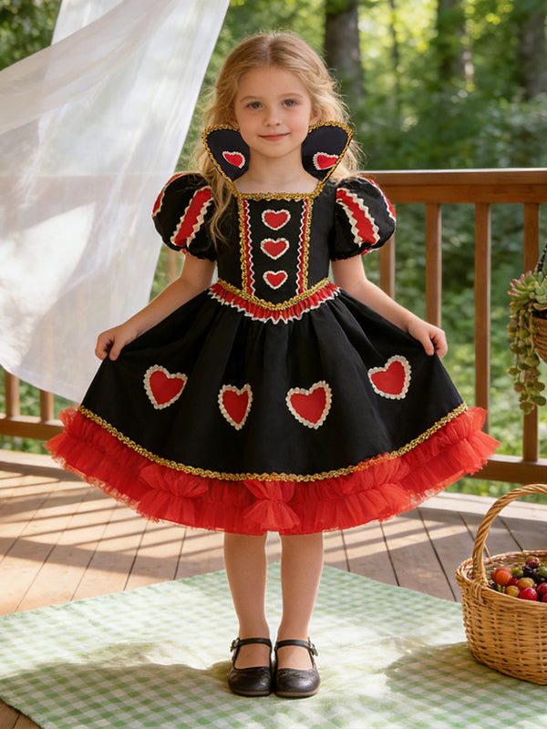 Girls Halloween Dresses Short Sleeves Special Occasion Halloween Party Halloween Costume with Heart Print/Ruffles