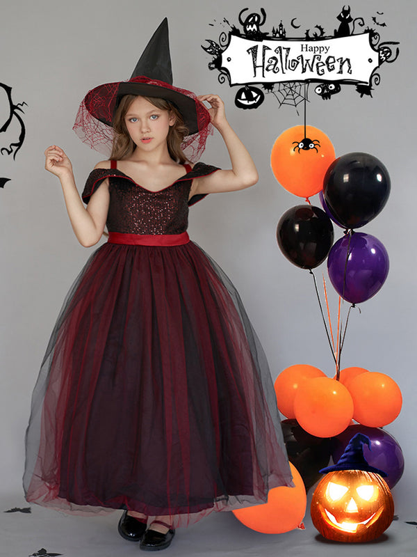 Girls Halloween Dresses Sleeveless Special Occasion Halloween Party Halloween Costume with Sequin/Tulle