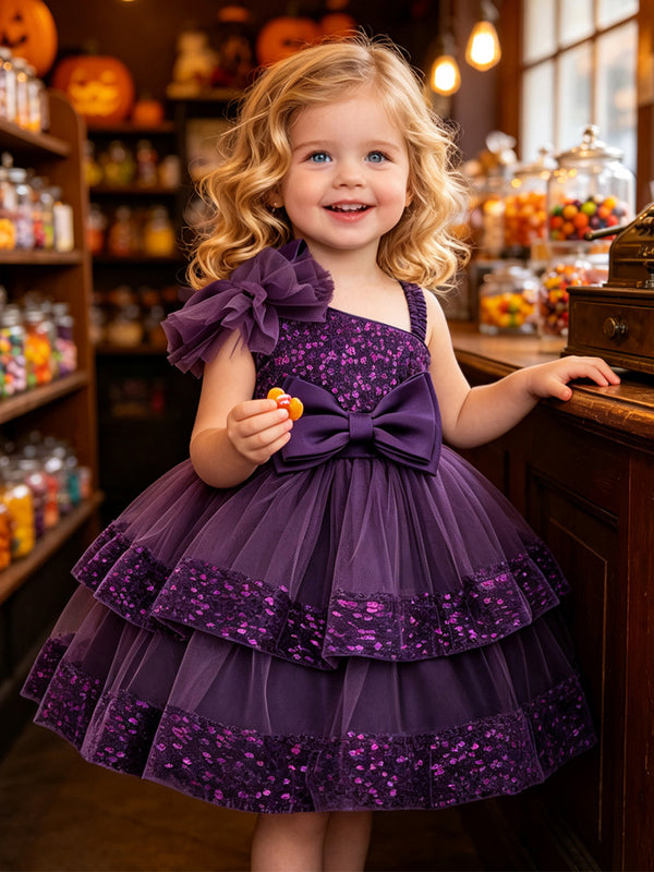 Girls Halloween Dresses Sleeveless Special Occasion Halloween Party Halloween Costume with Sequin/Bow/Tulle