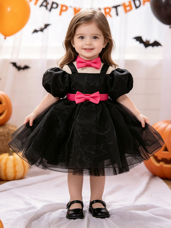 Girls Halloween Dresses Short Sleeves Special Occasion Halloween Party Halloween Costume with Tulle/Bow