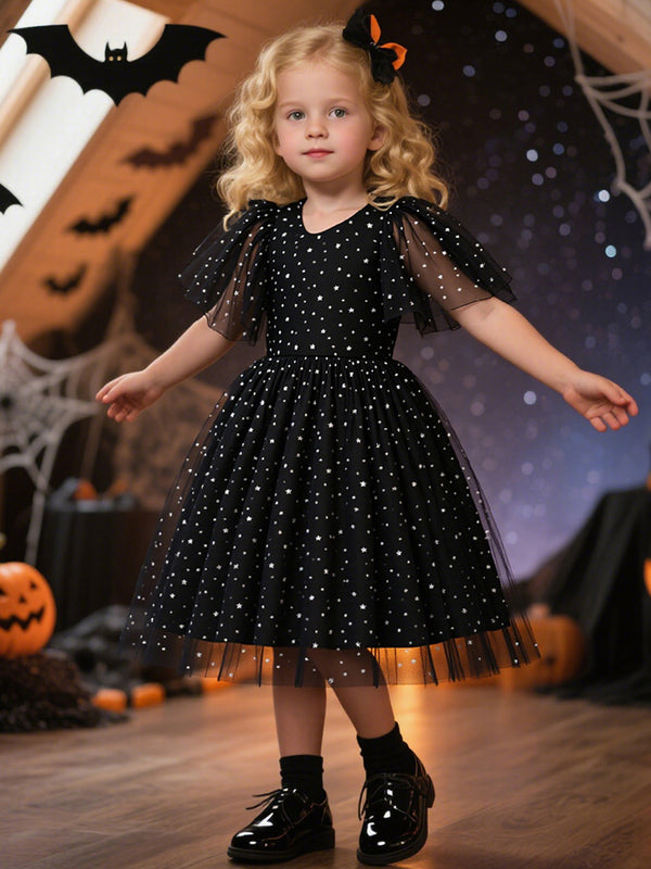 Girls Halloween Dresses Half Sleeves Special Occasion Halloween Party Halloween Costume Sweet with Star Print/Pleats/Tulle