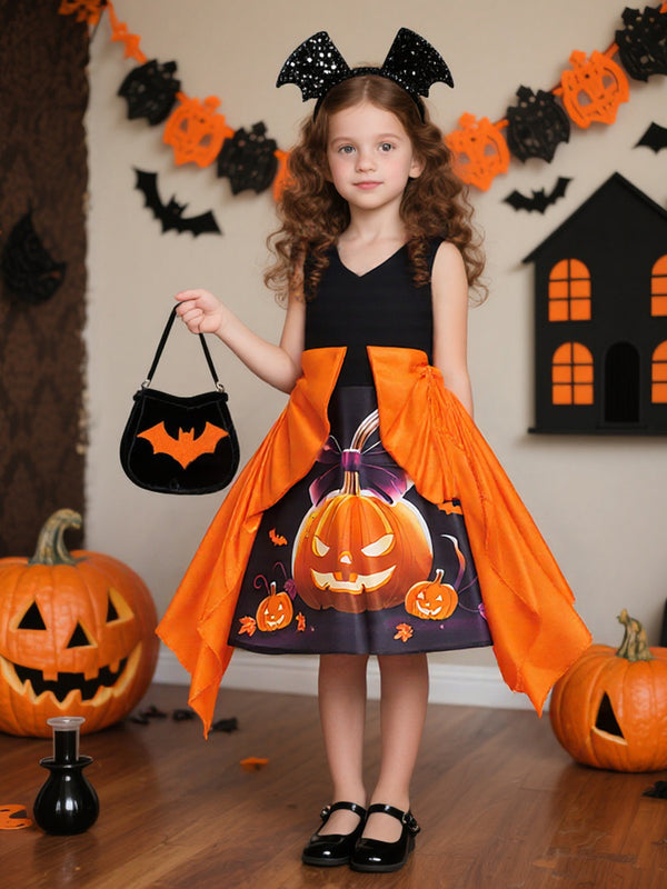 Girls Halloween Dresses Sleeveless Special Occasion Halloween Party Halloween Costume Sweet with Pumpkin Print/Bow
