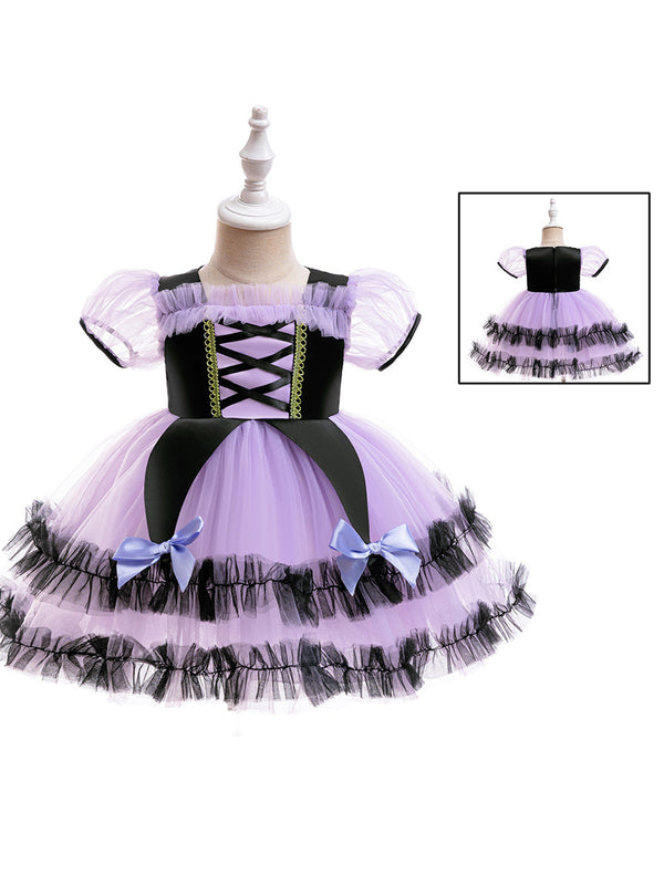 Girls Halloween Dresses Short Sleeves Special Occasion Halloween Party Halloween Costume with Ruffles/Bow/Tulle