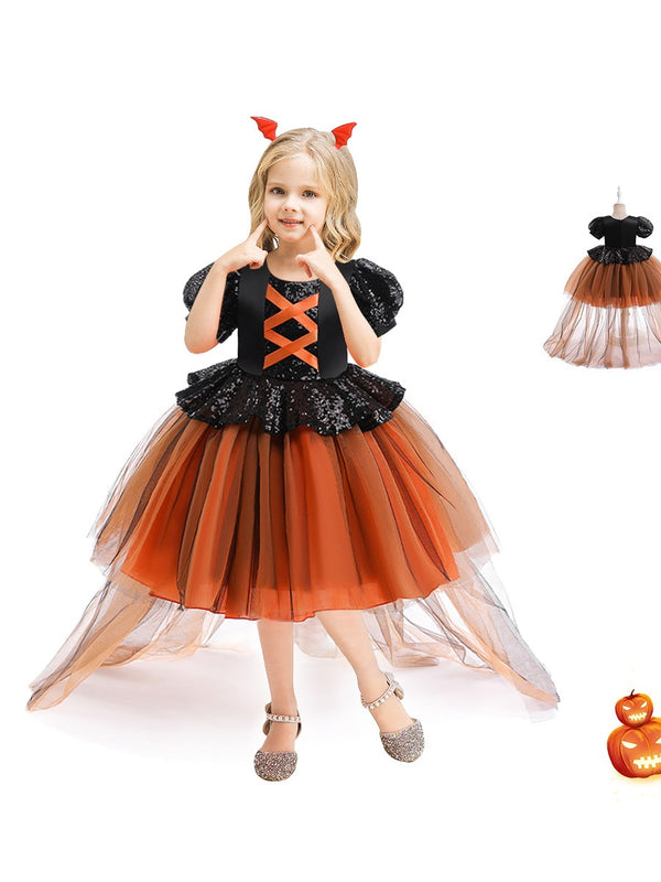 Girls Halloween Dresses Short Sleeves Special Occasion Halloween Party Halloween Costume Sweet with Pleats/Sequin