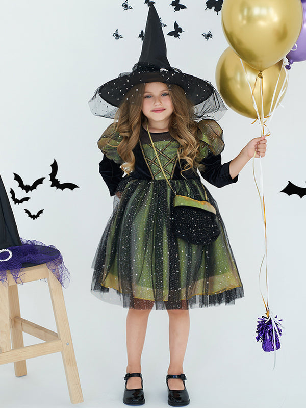 Girls Halloween Dresses Long Sleeves Special Occasion Halloween Party Halloween Costume Sweet with Star Print/Bow/Belt