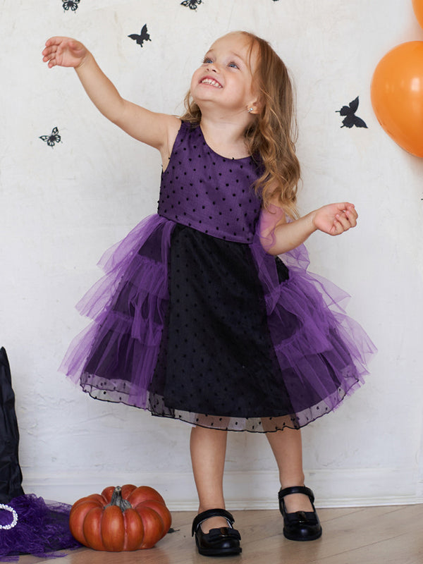 Girls Halloween Dresses Sleeveless Special Occasion Halloween Party Halloween Costume with Polka Dots/Ruffles/Bow