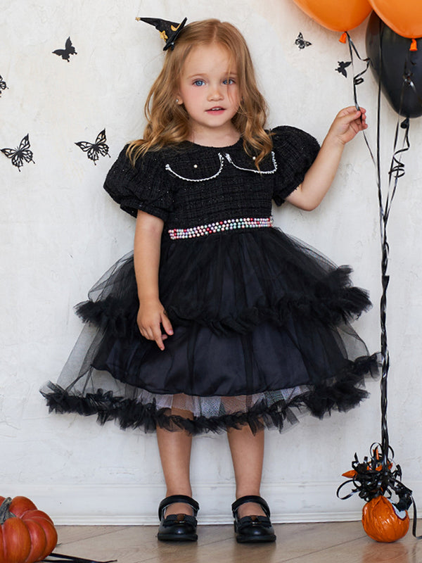Girls Halloween Dresses Short Sleeves Special Occasion Halloween Party Halloween Costume with Ruffles/Bow
