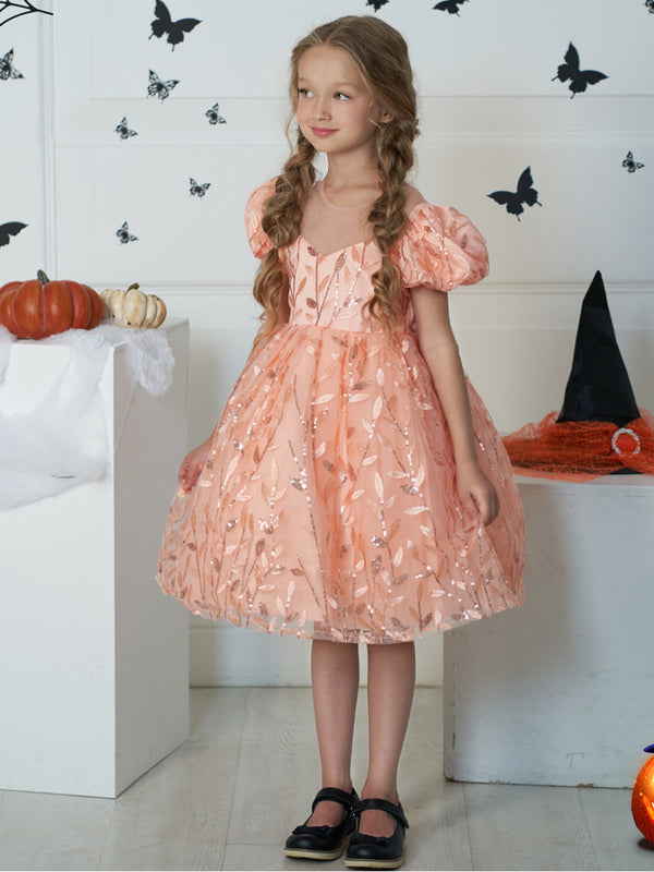 Girls Halloween Dresses Short Sleeves Knee-Length Halloween Party Halloween Costume Floral Dresses