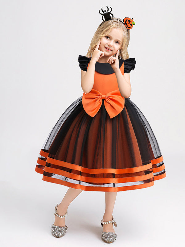 Girls Halloween Dresses Sleeveless Knee-Length Halloween Party Halloween Costume with Bow