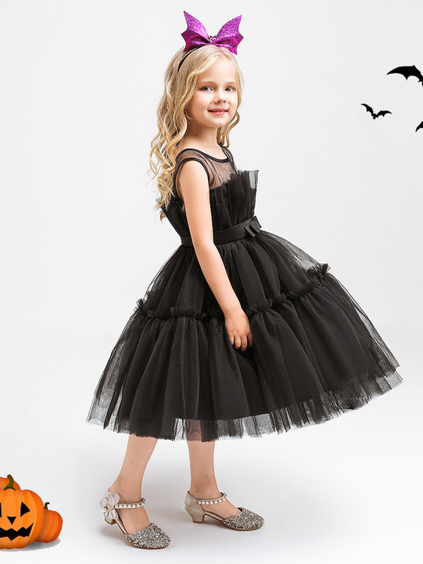 Girls Halloween Dresses Sleeveless Knee-Length Halloween Party Halloween Costume with Bow/Hat