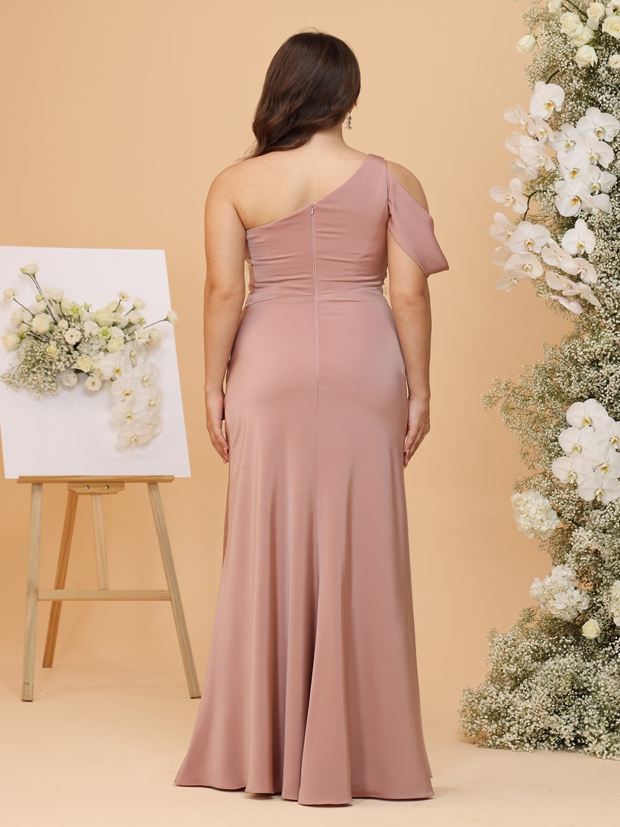 Trumpet/Mermaid One-Shoulder Sleeveless Ruched Plus Size Bridesmaid Dresses