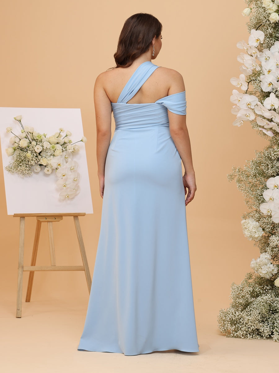 Sheath/Column One-Shoulder Sleeveless Ruched Plus Size Bridesmaid Dresses with Split Side