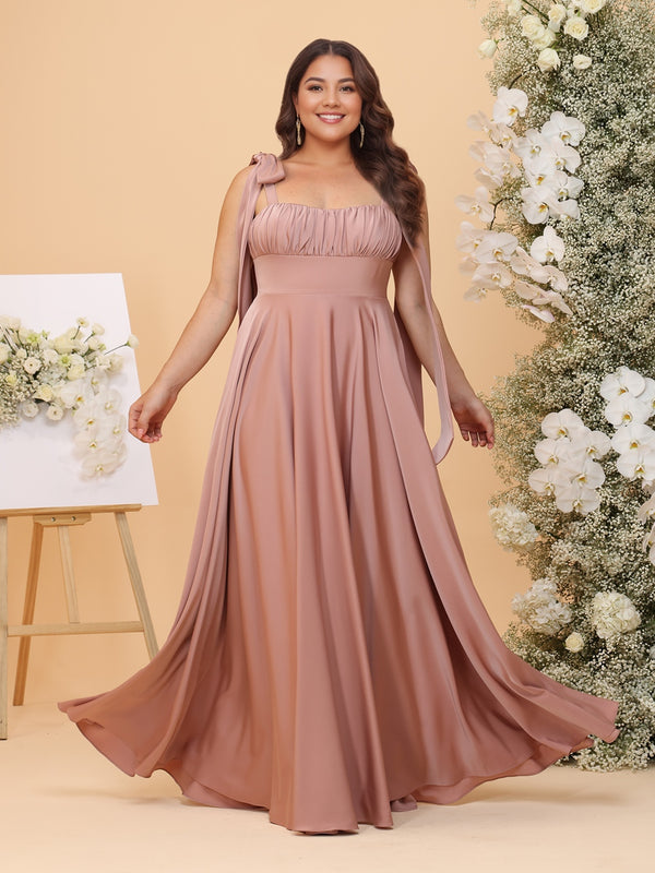 A-Line/Princess Sweetheart Floor-Length Ruched Plus Size Bridesmaid Dresses with Pleats