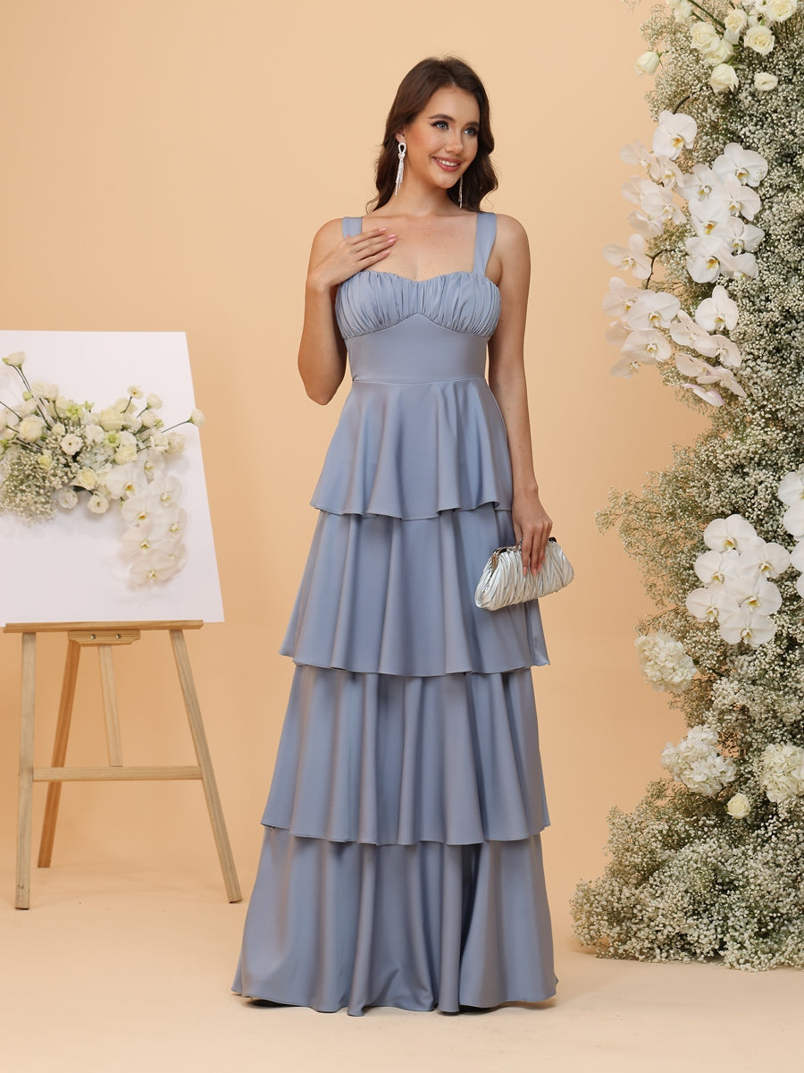 A-Line/Princess Sweetheart Floor-Length Bridesmaid Dresses with Tiered Ruffles & Bows