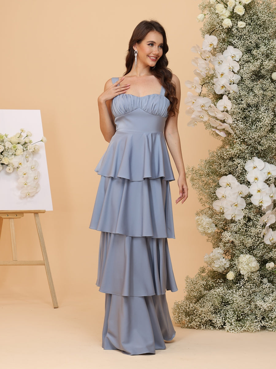 A-Line/Princess Sweetheart Floor-Length Bridesmaid Dresses with Tiered Ruffles & Bows