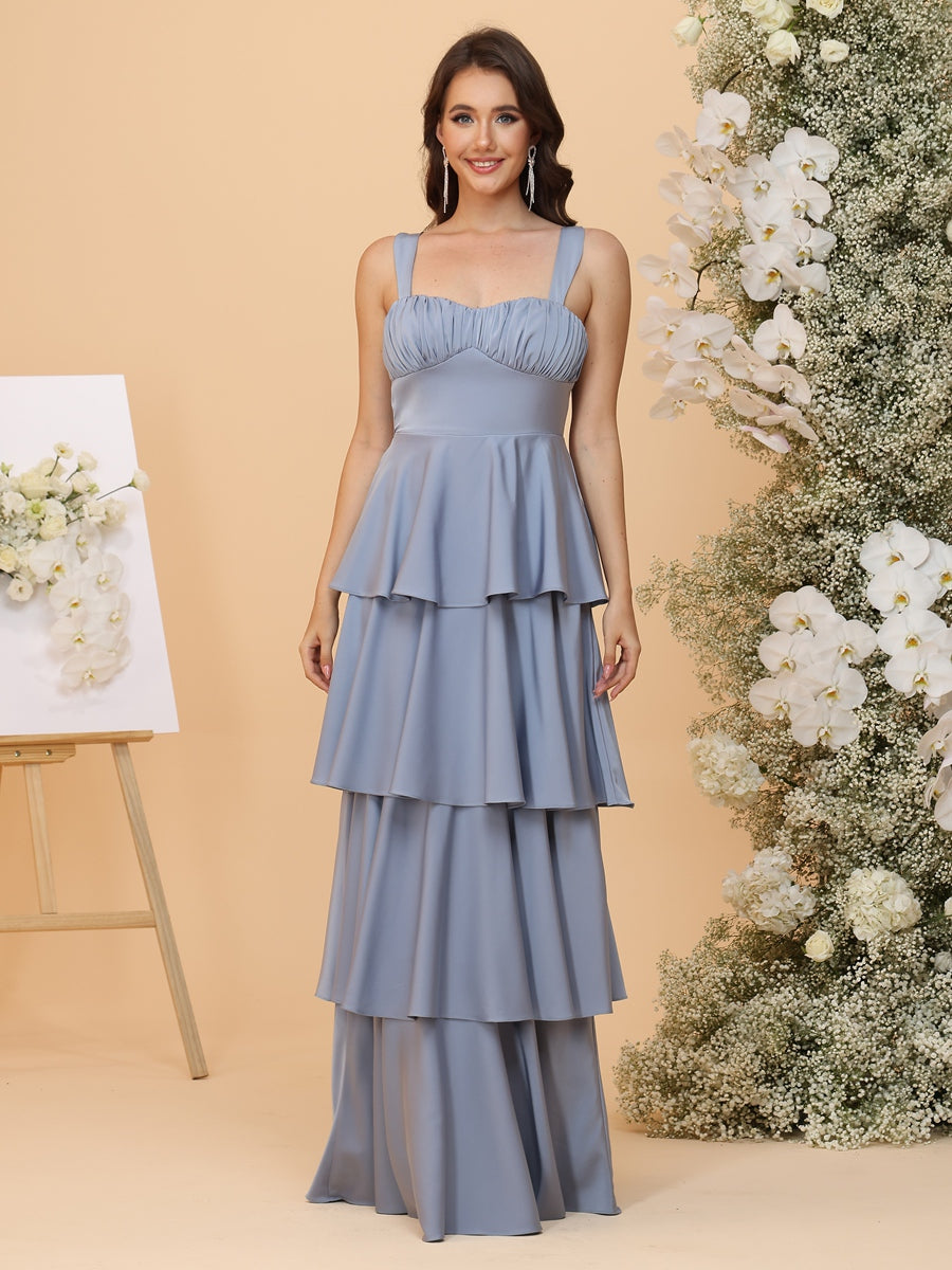 A-Line/Princess Sweetheart Floor-Length Bridesmaid Dresses with Tiered Ruffles & Bows