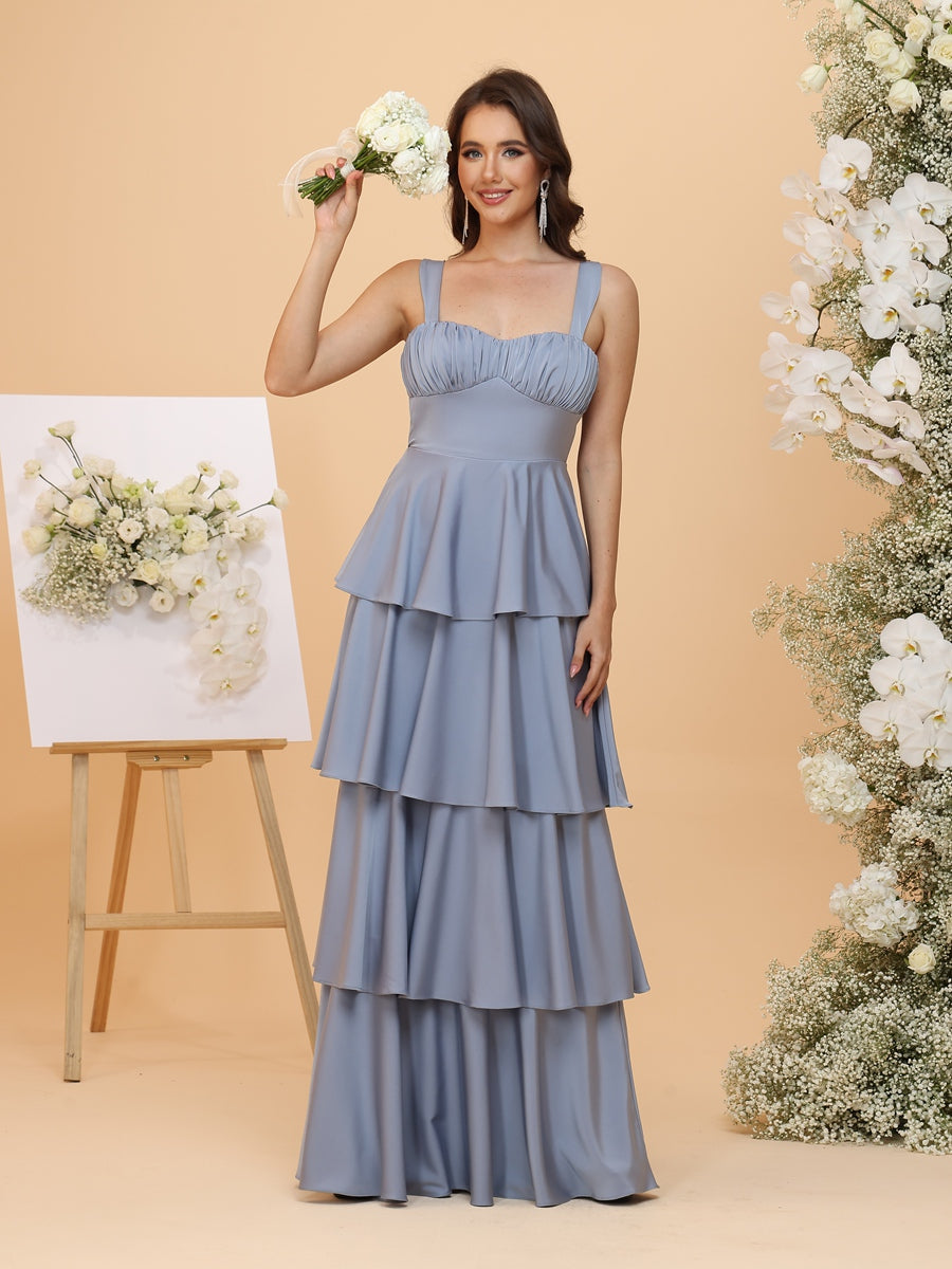 A-Line/Princess Sweetheart Floor-Length Bridesmaid Dresses with Tiered Ruffles & Bows