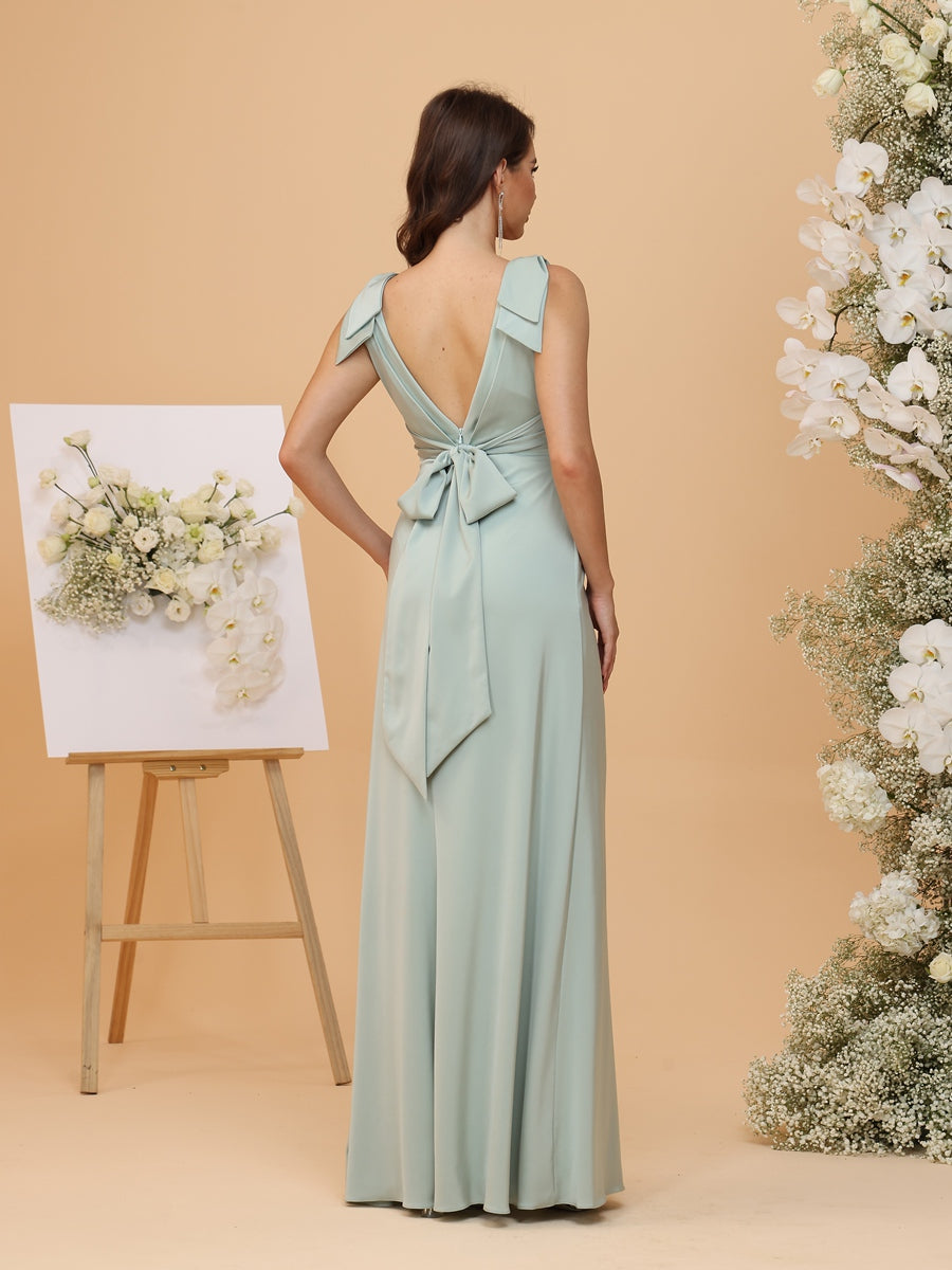 Sheath/Column Sleeveless V-Neck Long Bridesmaid Dresses with Bowknot