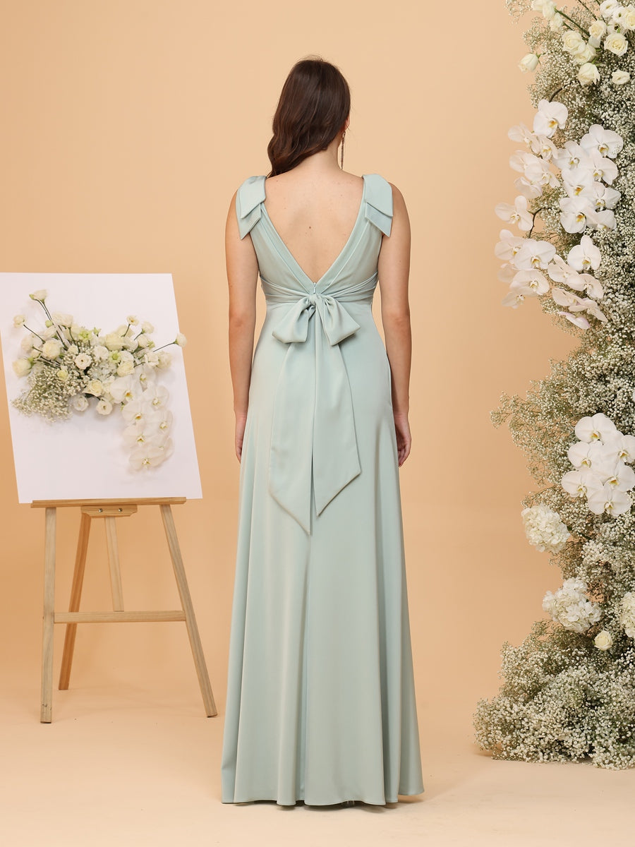 Sheath/Column Sleeveless V-Neck Long Bridesmaid Dresses with Bowknot