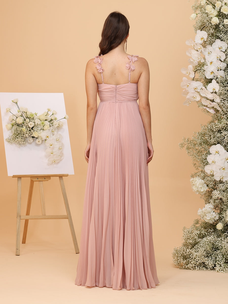 A-Line/Princess Spaghetti Straps Ruched Bridesmaid Dresses with Pleats & Flowers