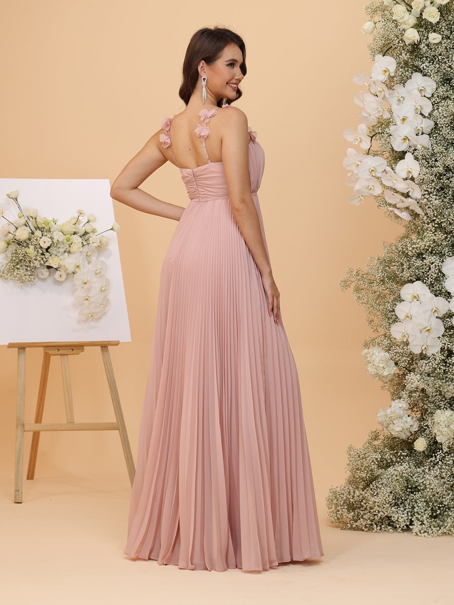 A-Line/Princess Spaghetti Straps Ruched Bridesmaid Dresses with Pleats & Flowers