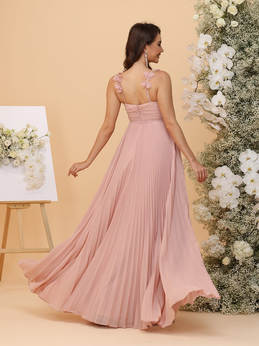 A-Line/Princess Spaghetti Straps Ruched Bridesmaid Dresses with Pleats & Flowers