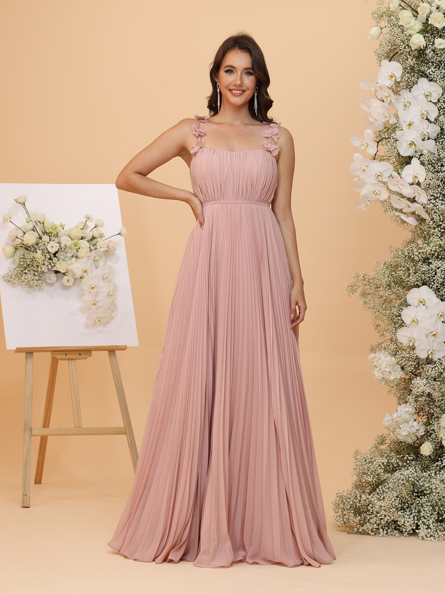 A-Line/Princess Spaghetti Straps Ruched Bridesmaid Dresses with Pleats & Flowers
