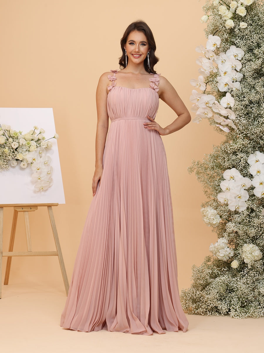 A-Line/Princess Spaghetti Straps Ruched Bridesmaid Dresses with Pleats & Flowers