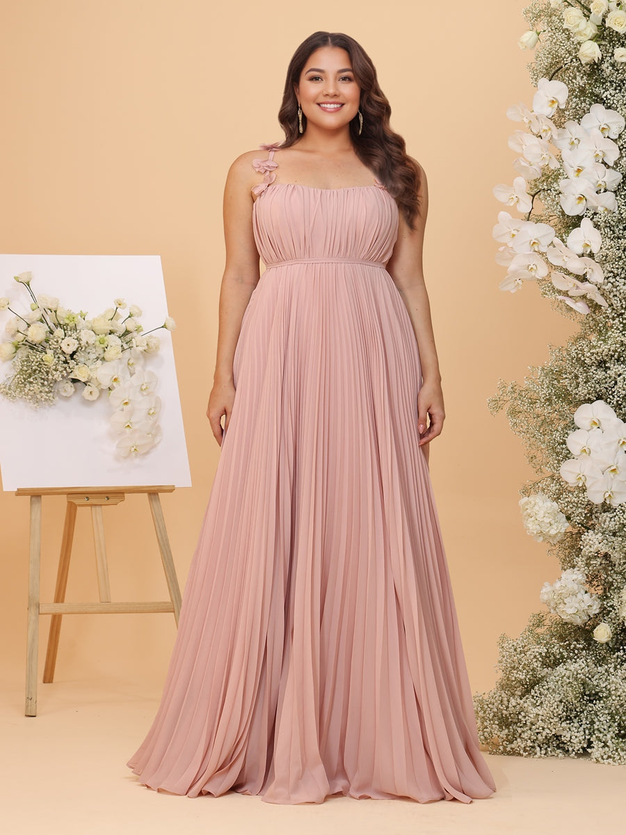 A-Line/Princess Spaghetti Straps Ruched Plus Size Bridesmaid Dresses with Pleats & Flowers