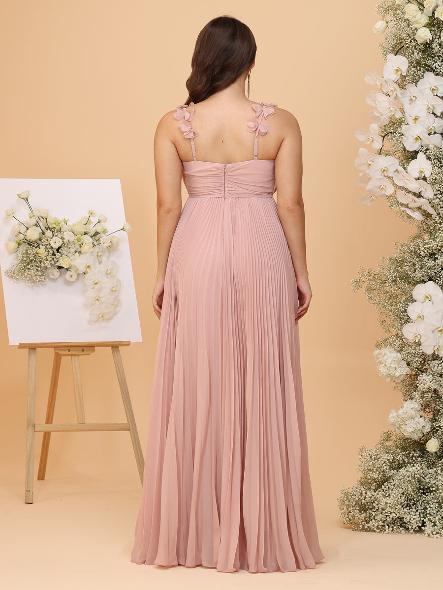 A-Line/Princess Spaghetti Straps Ruched Plus Size Bridesmaid Dresses with Pleats & Flowers