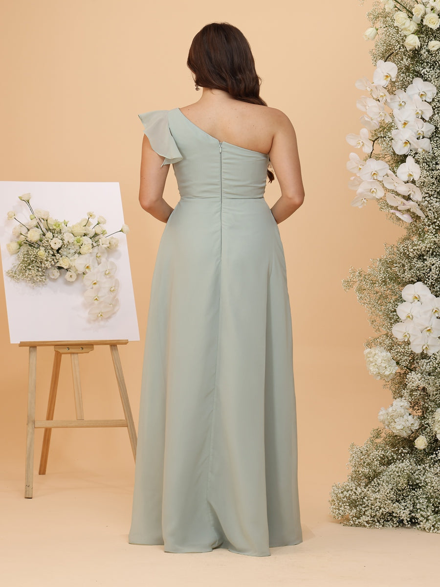 A-Line/Princess One-Shoulder Plus Size Bridesmaid Dresses with Ruffles & Split Side & Ruches