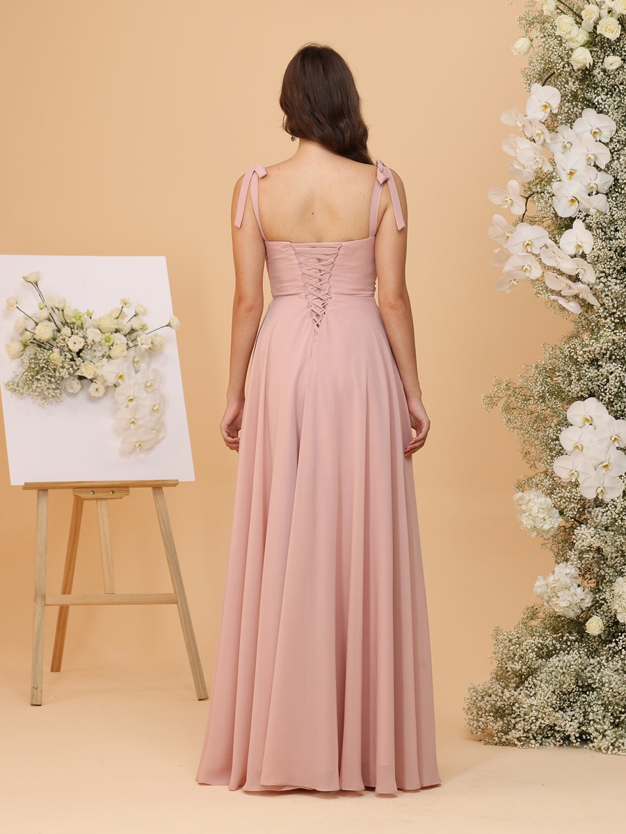 A-Line/Princess Square Chiffon Ruched Bridesmaid Dresses with Ruffles & Slit Side