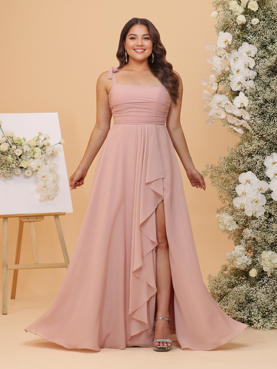 A-Line/Princess Square Chiffon Plus Size Bridesmaid Dresses with Ruffles & Slit Side