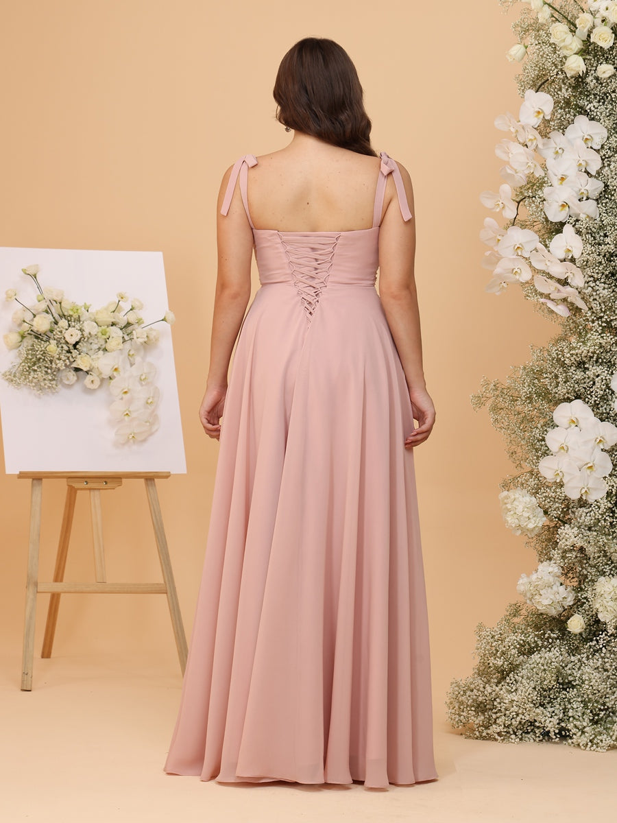 A-Line/Princess Square Chiffon Plus Size Bridesmaid Dresses with Ruffles & Slit Side