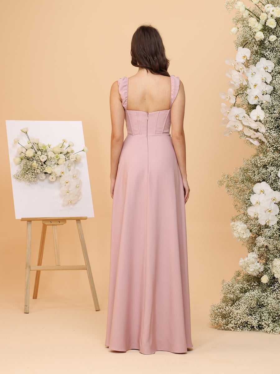A-Line/Princess Sweetheart Floor-Length Bridesmaid Dresses with Corset & Split Side