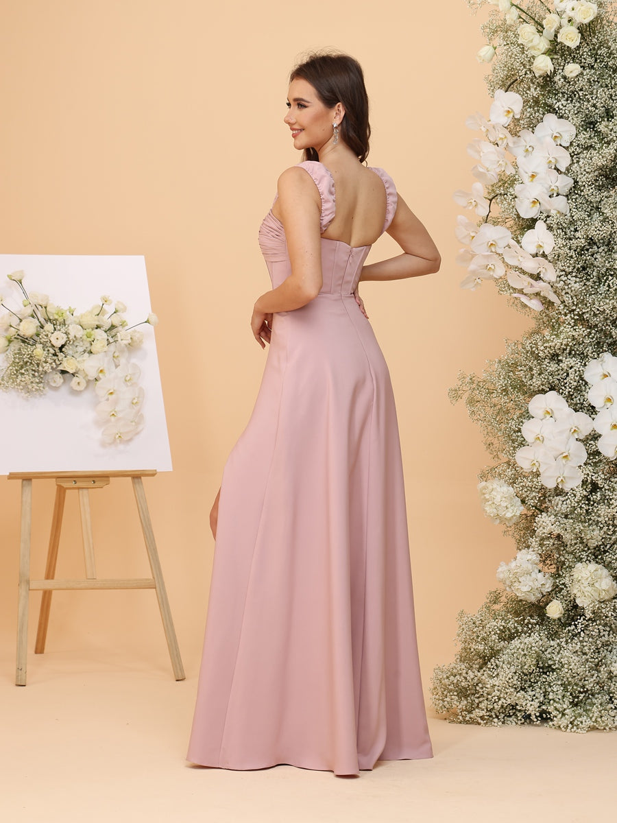 A-Line/Princess Sweetheart Floor-Length Bridesmaid Dresses with Corset & Split Side