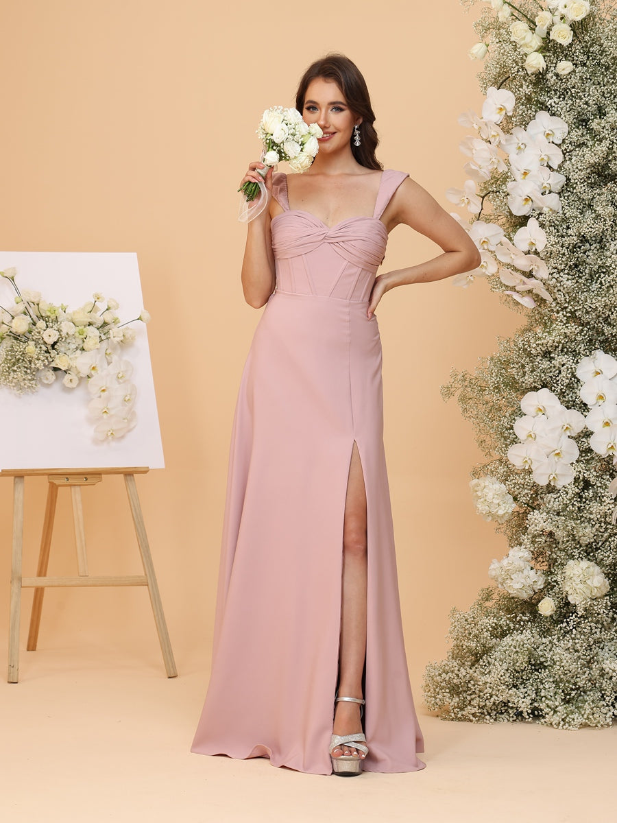 A-Line/Princess Sweetheart Floor-Length Bridesmaid Dresses with Corset & Split Side