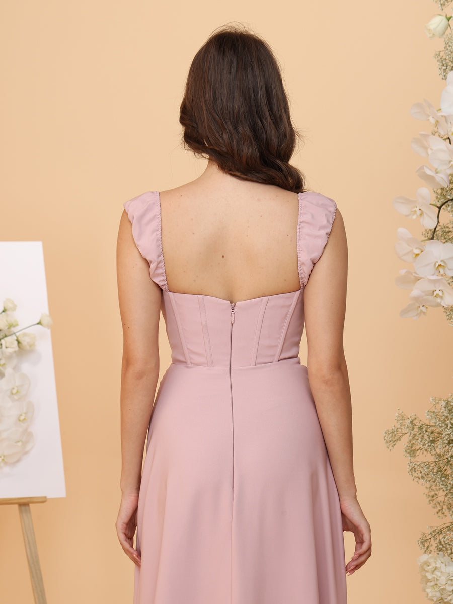 A-Line/Princess Sweetheart Floor-Length Bridesmaid Dresses with Corset & Split Side