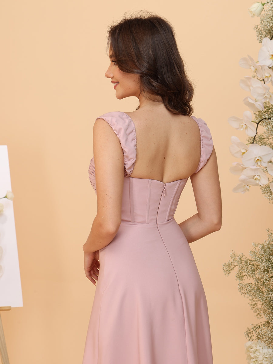 A-Line/Princess Sweetheart Floor-Length Bridesmaid Dresses with Corset & Split Side