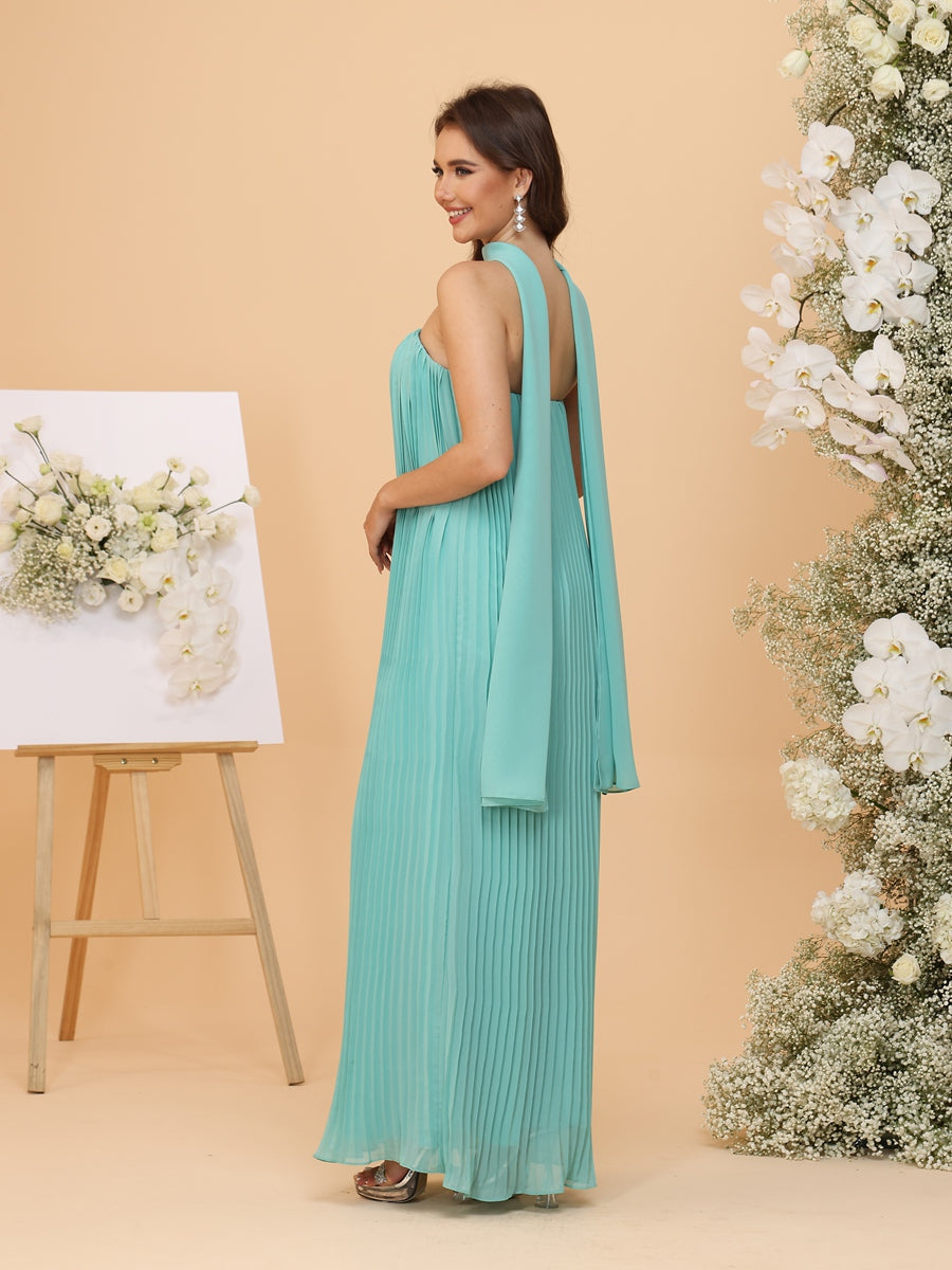 Chiffon Strapless Floor-Length Bridesmaid Dresses with Pleats & Watteau Train