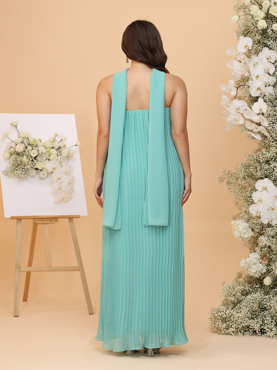 Chiffon Strapless Floor-Length Plus Size Bridesmaid Dresses with Pleats & Watteau Train