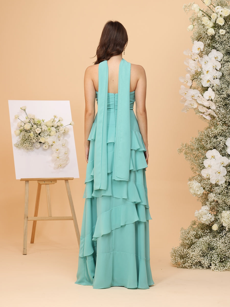A-Line/Princess Sweetheart Sleeveless Bridesmaid Dresses with Ruffles & Watteau Train