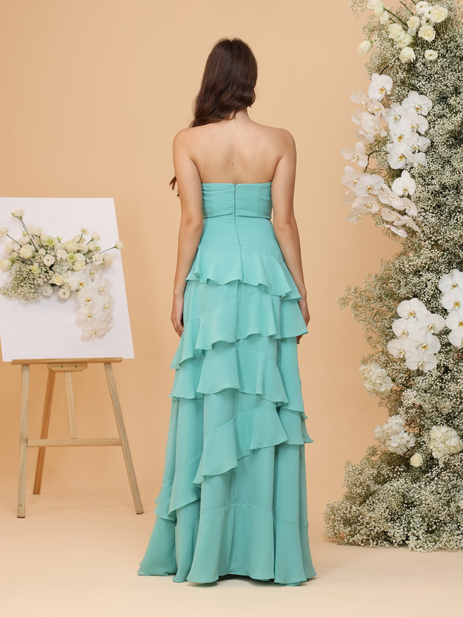 A-Line/Princess Sweetheart Sleeveless Bridesmaid Dresses with Ruffles & Watteau Train