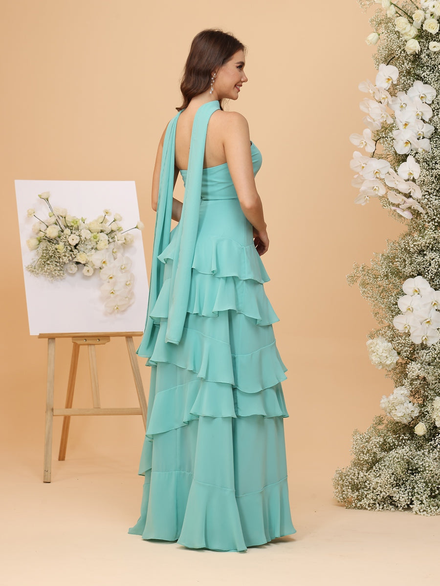 A-Line/Princess Sweetheart Sleeveless Bridesmaid Dresses with Ruffles & Watteau Train